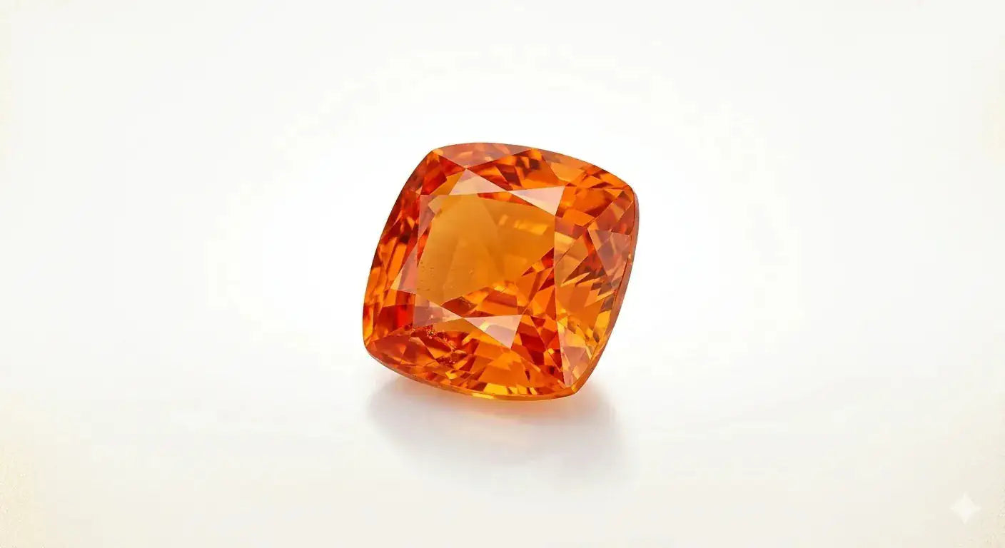 Natural cushion cut orange sapphire with vibrant saturation, ethically sourced from Sri Lanka - Crystal Gem & Jewelry