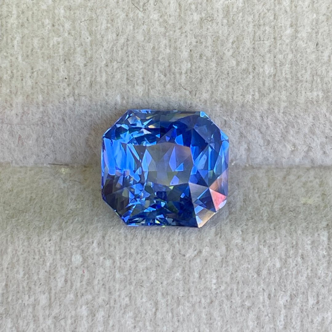 Natural 3.59 carat vivid blue sapphire from Madagascar, radiant cut, 8.5 × 7.8 × 5.8 mm, heated natural loose gemstone by Crystal Gem &amp; Jewelry.