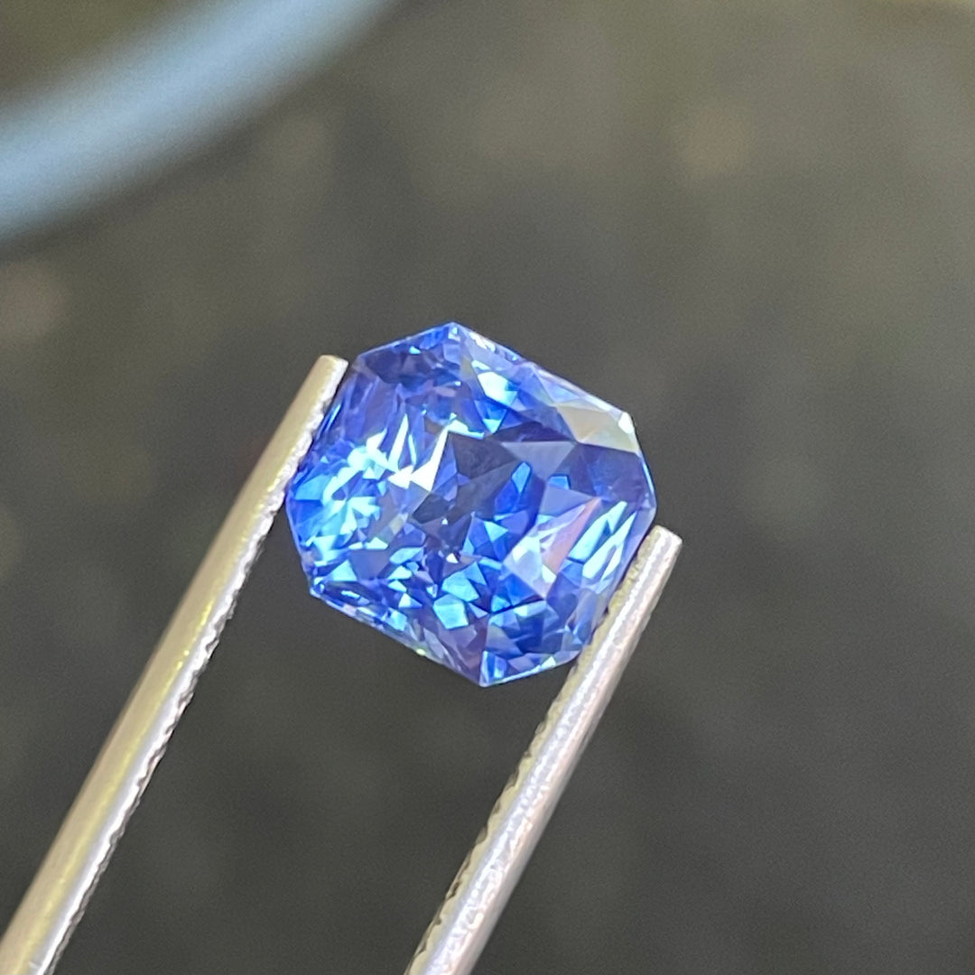 Natural 3.59 carat vivid blue sapphire from Madagascar, radiant cut, 8.5 × 7.8 × 5.8 mm, heated natural loose gemstone by Crystal Gem &amp; Jewelry.