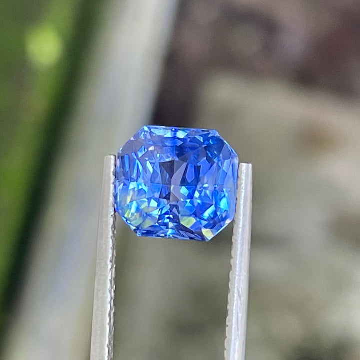 Natural 3.59 carat vivid blue sapphire from Madagascar, radiant cut, 8.5 × 7.8 × 5.8 mm, heated natural loose gemstone by Crystal Gem &amp; Jewelry.