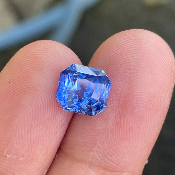 Natural 3.59 carat vivid blue sapphire from Madagascar, radiant cut, 8.5 × 7.8 × 5.8 mm, heated natural loose gemstone by Crystal Gem &amp; Jewelry.