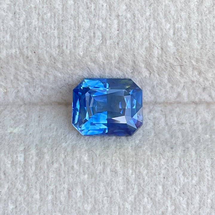 Natural 3.59 carat vivid blue sapphire from Madagascar, radiant cut, 8.5 × 7.8 × 5.8 mm, heated natural loose gemstone by Crystal Gem &amp; Jewelry.