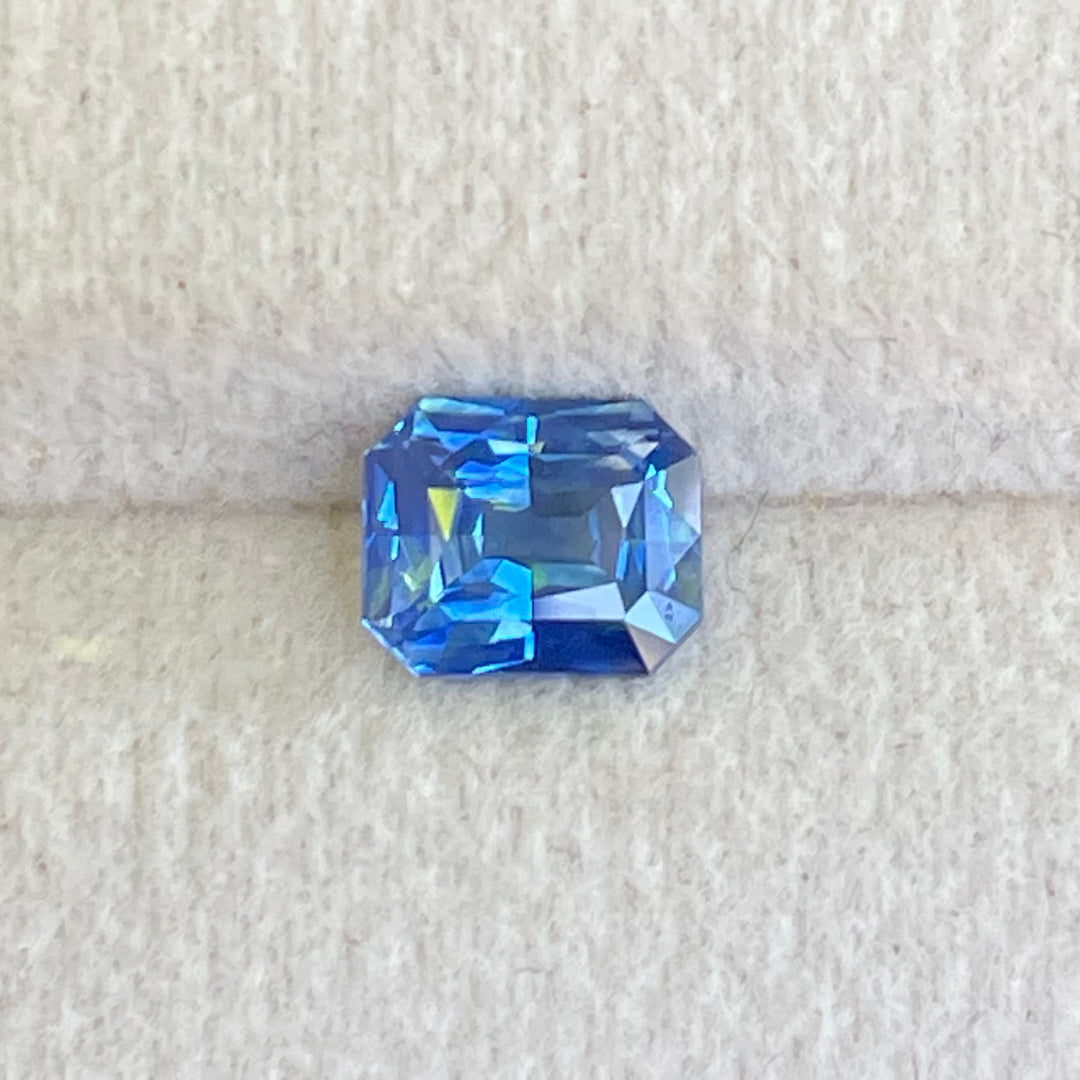 Natural 3.59 carat vivid blue sapphire from Madagascar, radiant cut, 8.5 × 7.8 × 5.8 mm, heated natural loose gemstone by Crystal Gem &amp; Jewelry.