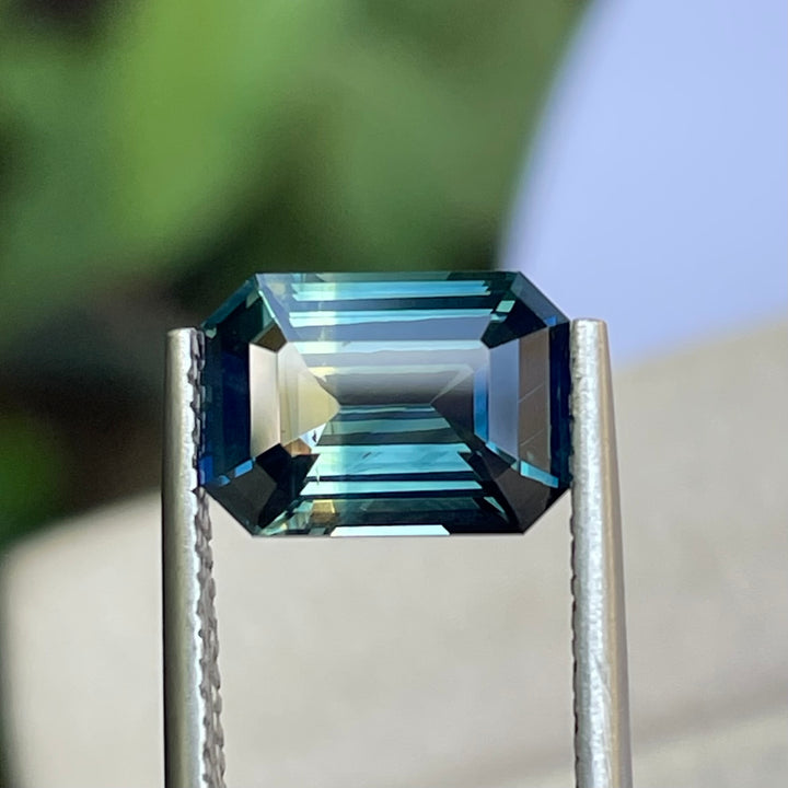 Natural 3.06 carat parti sapphire from Madagascar, emerald shape, unheated, with a 100% clean appearance as described, measuring 9.8 × 7.0 × 4.4 mm, by Crystal Gem &amp; Jewelry.