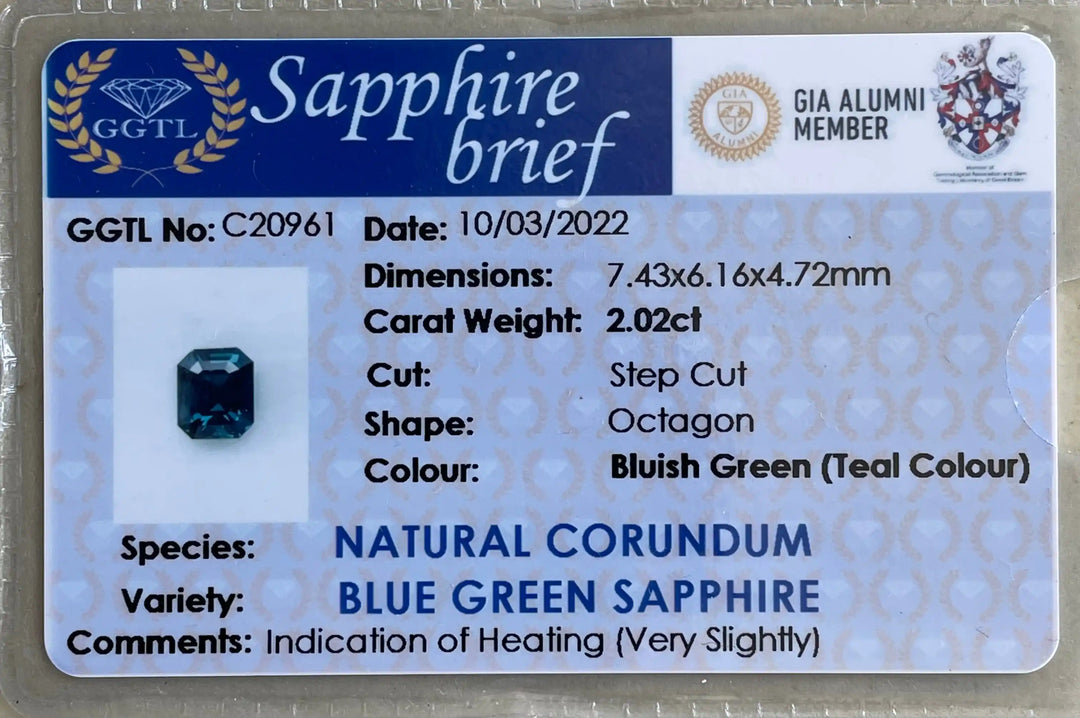 TEAL SAPPHIRE 2.02 CT  GEMSTONES