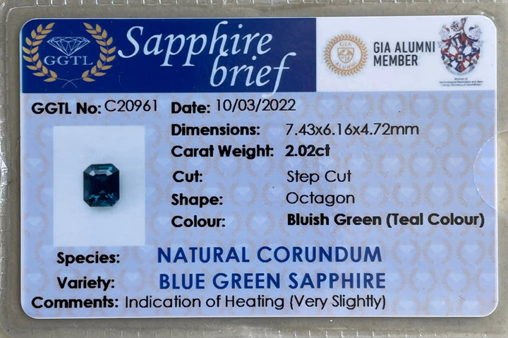 TEAL SAPPHIRE 2.02 CT  GEMSTONES