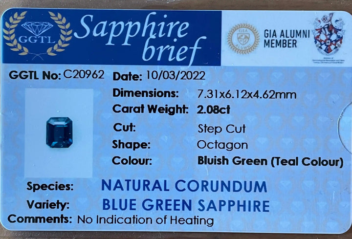 TEAL SAPPHIRE 2.08 CT  GEMSTONES