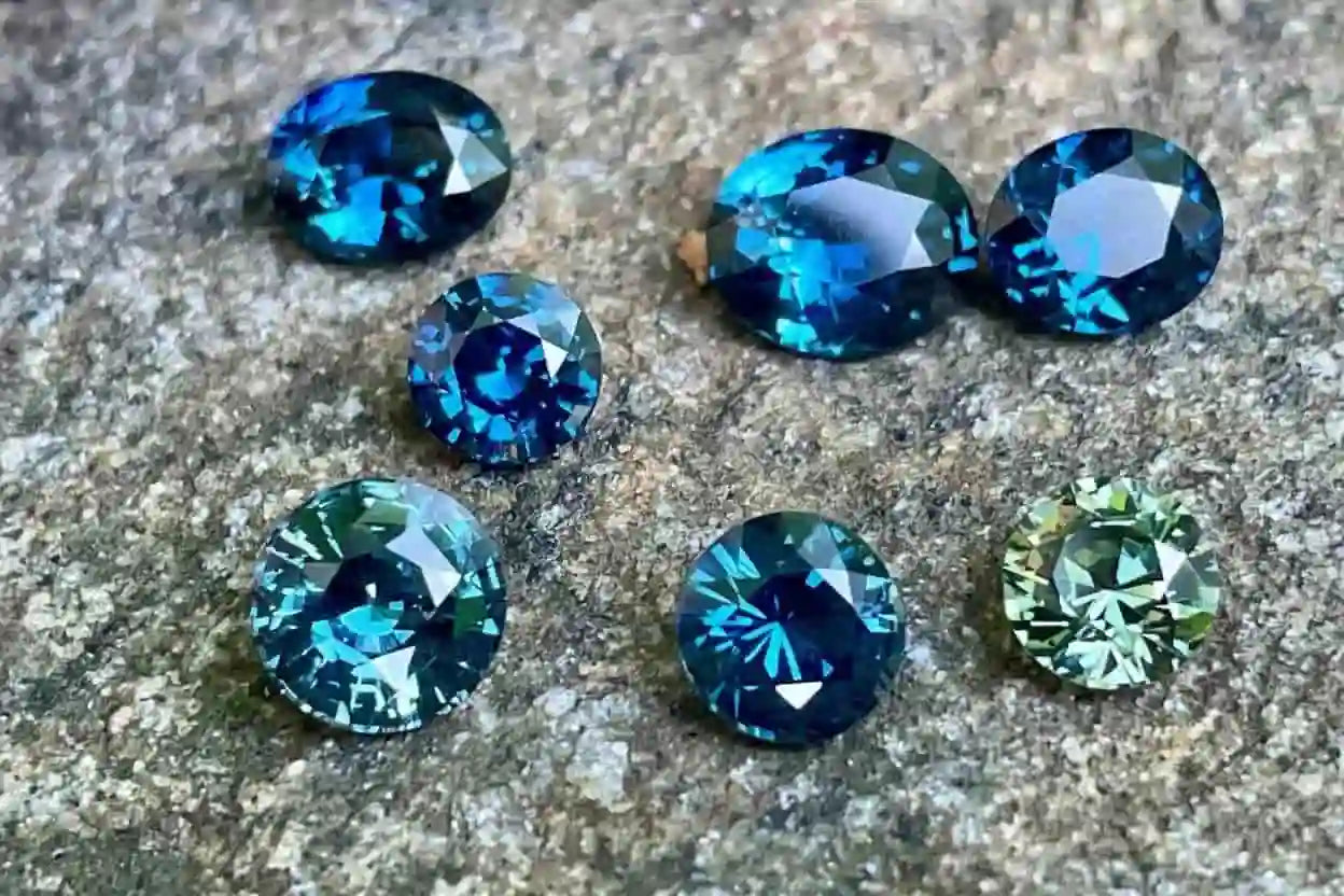 Natural Ceylon blue sapphires in oval and round cuts, ethically sourced and finely faceted gemstones