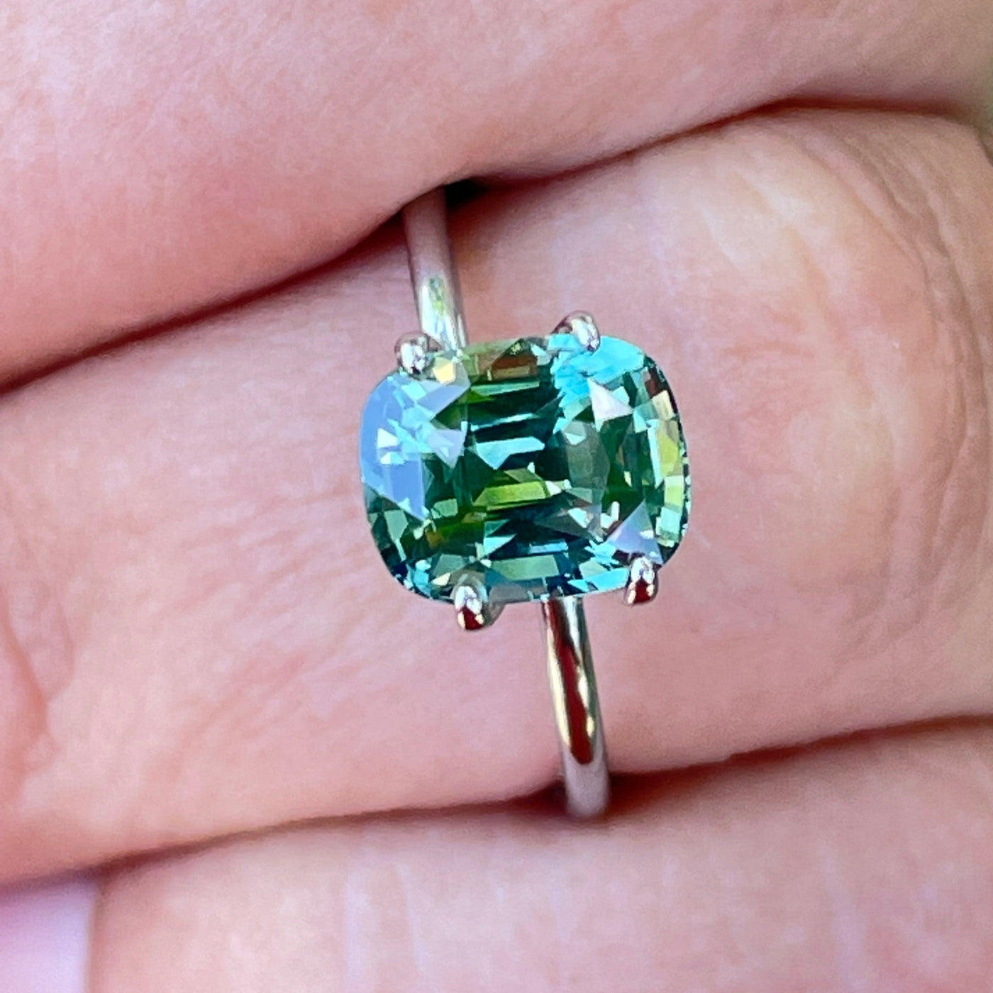 Fine Cushion Green Sapphire for Bespoke Engagement Ring