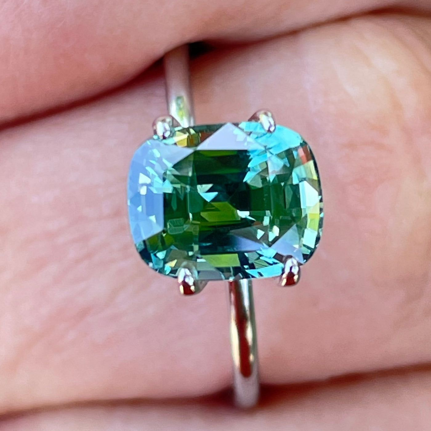 Fine Cushion Green Sapphire for Bespoke Engagement Ring