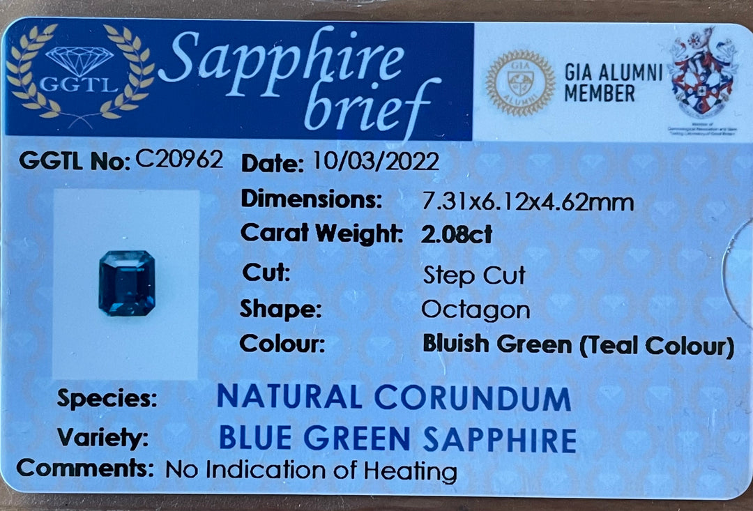 TEAL SAPPHIRE 2.08 CT