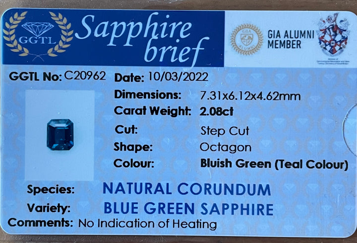 TEAL SAPPHIRE 2.08 CT